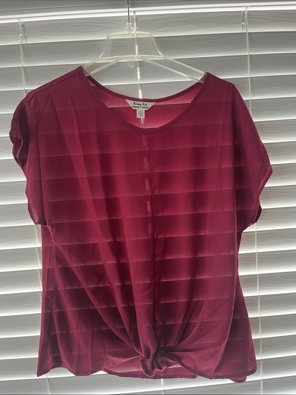 Women's Burgundy Tie-Front Short Sleeve Top